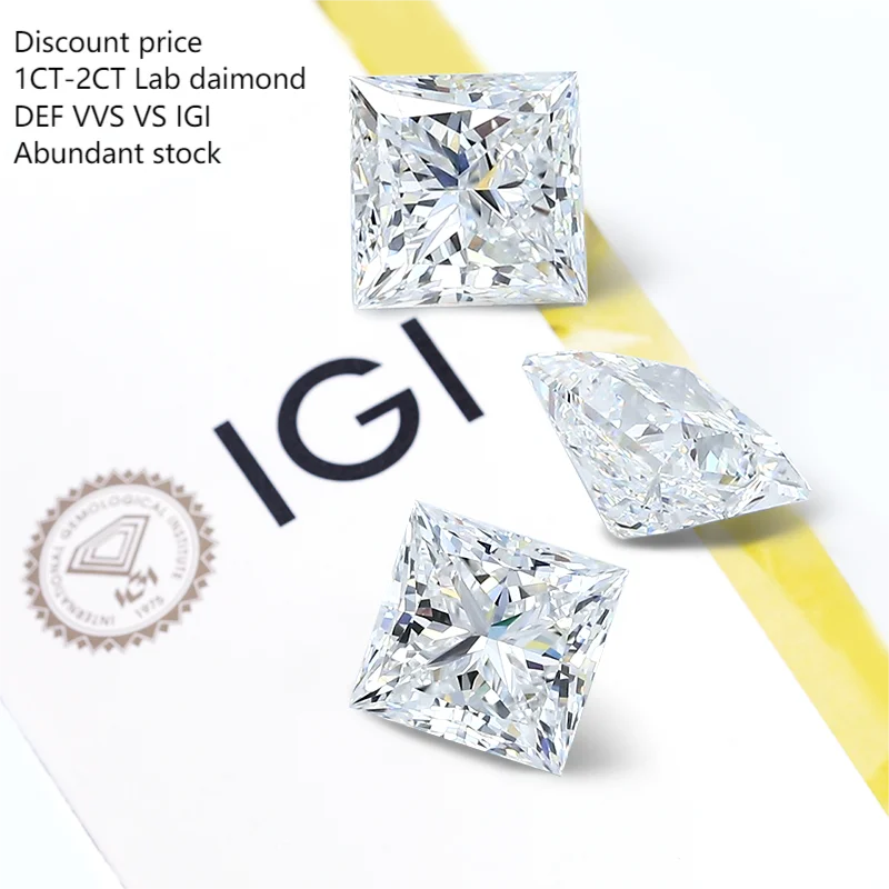 1.5CT 2CT 1CT IGI Certified Princess Cut Wholesale Starsgem CVD HPHT Diamond DEF VS VVS Special Discount Price Lab Grown Diamond