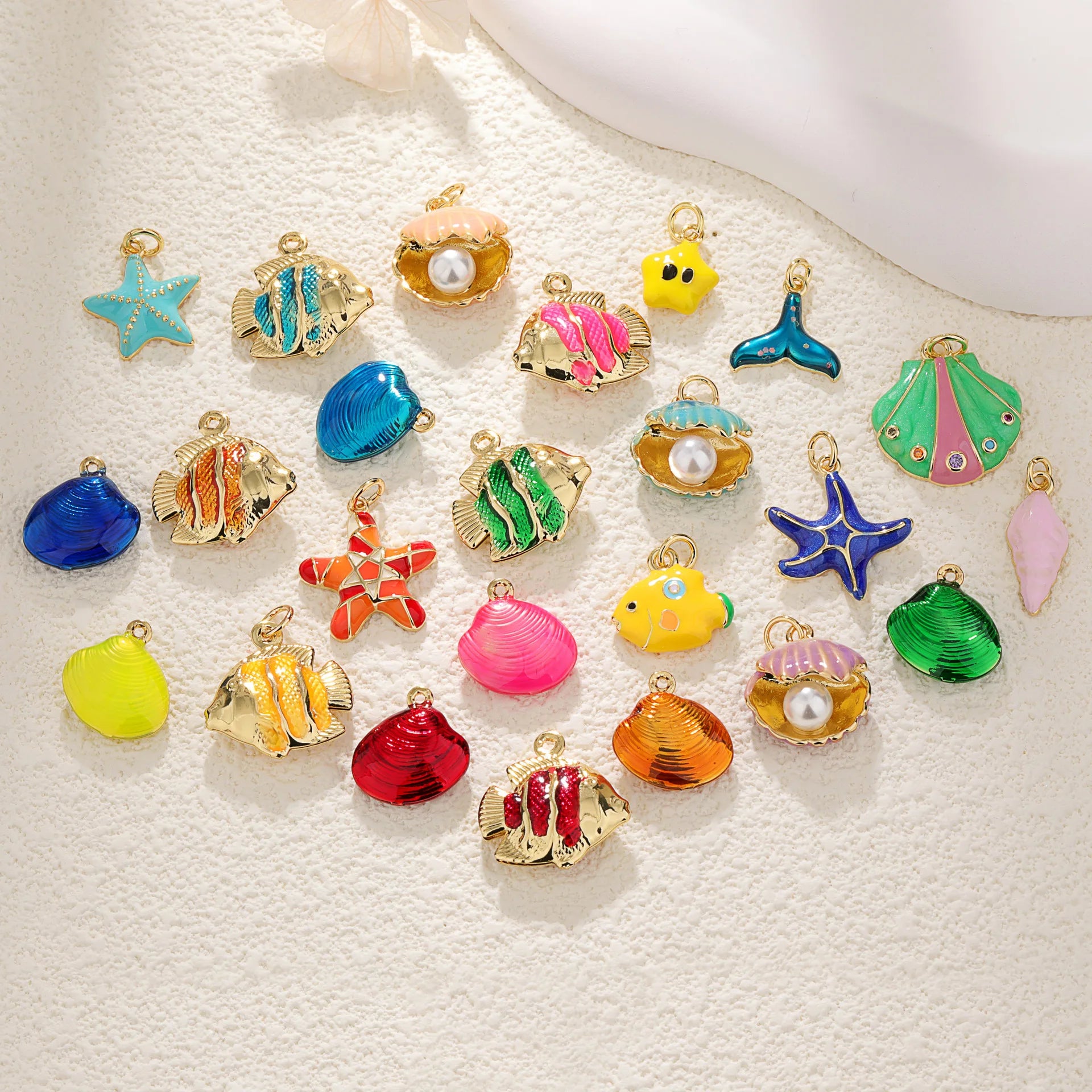 Enamel Sea Animals Charms Starfish Conch Fish Shell Pendants for DIY Earrings Bracelet Jewelry Making Brass Charm