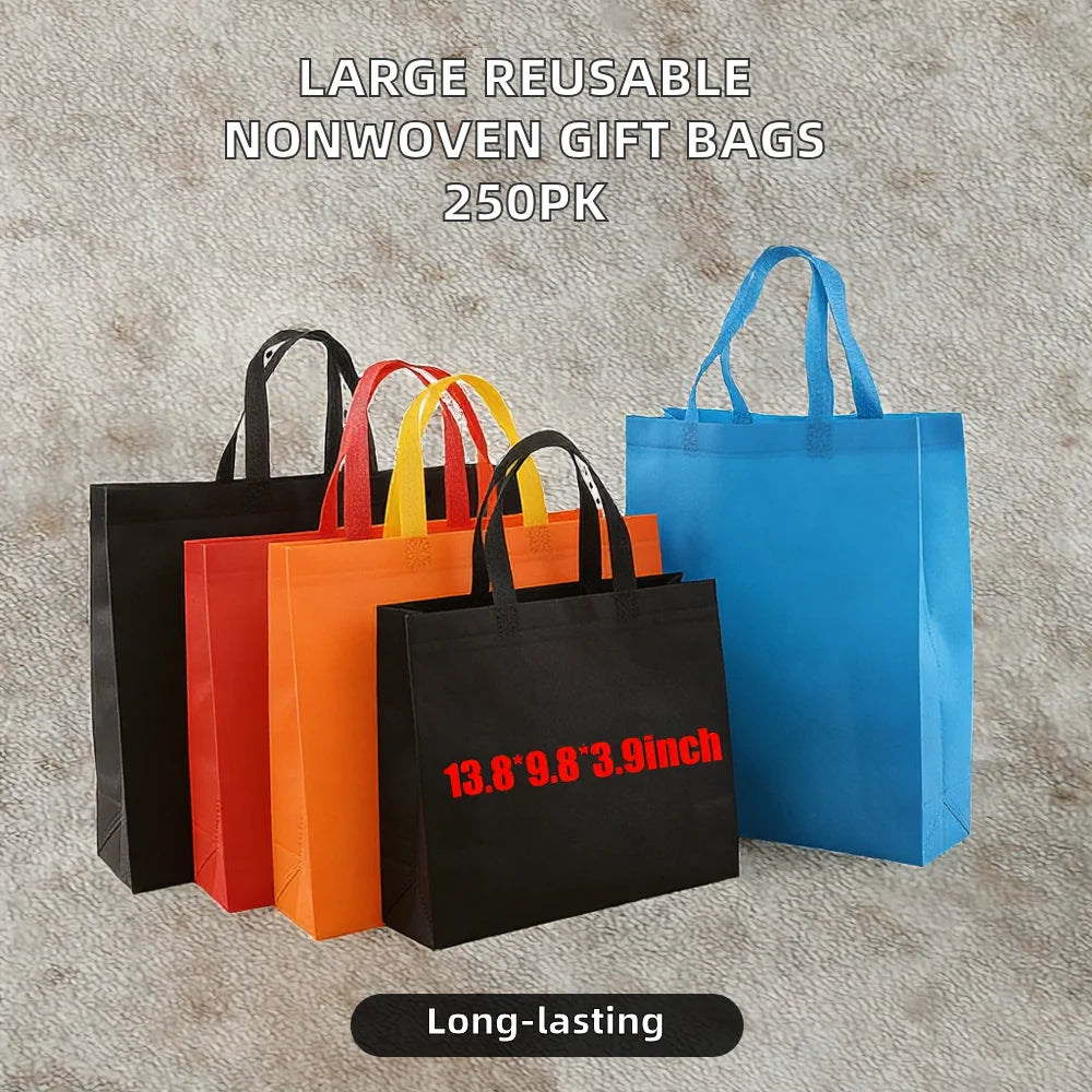 250pcs/pack 13.8x9.8x3.9inch Non-woven Laminated Durable Reusable Promotional Shopping Bag Large Size Thick Handles