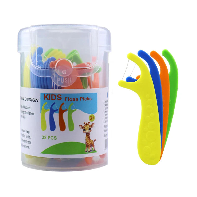 Kids Floss Picks 32pcs/can Customize Colors Packages Ready to Ship