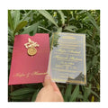 Custom Burgundy Luxury Gold Foil Velvet Envelope Quinceanera Acrylic Wedding Invitation Card With Wax Seal and Dried Flower