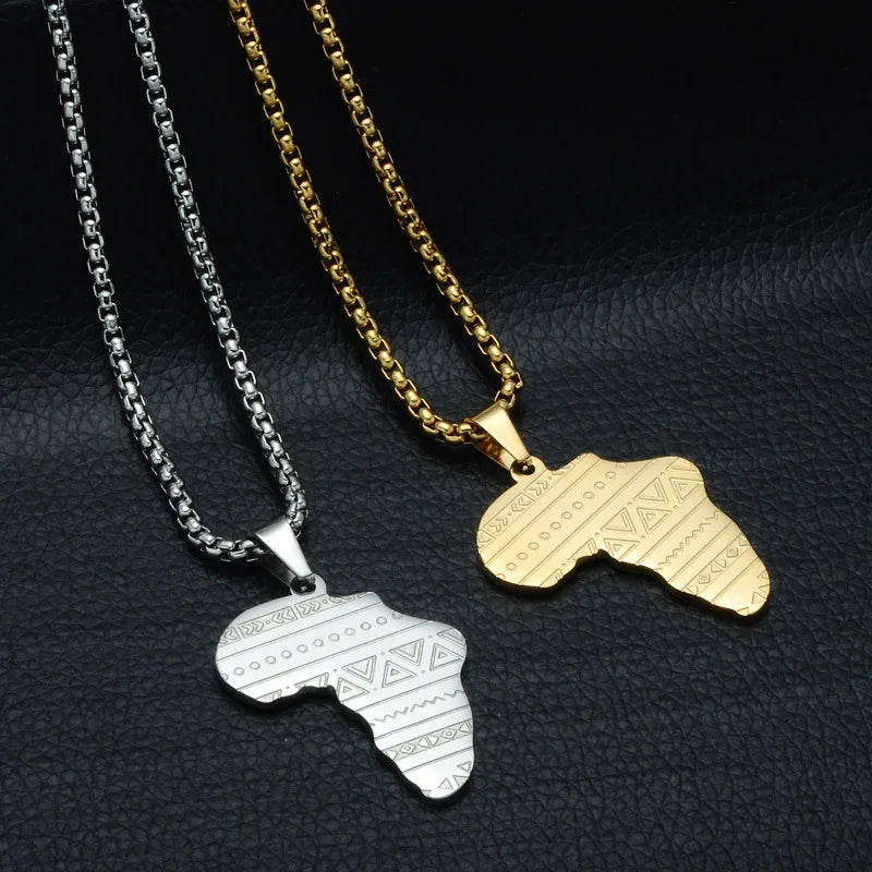 Fashion Necklace Jewelry Personalized Geometry Thick Chain Map Necklace Stainless Steel Africa Map Pendant Necklace for Women