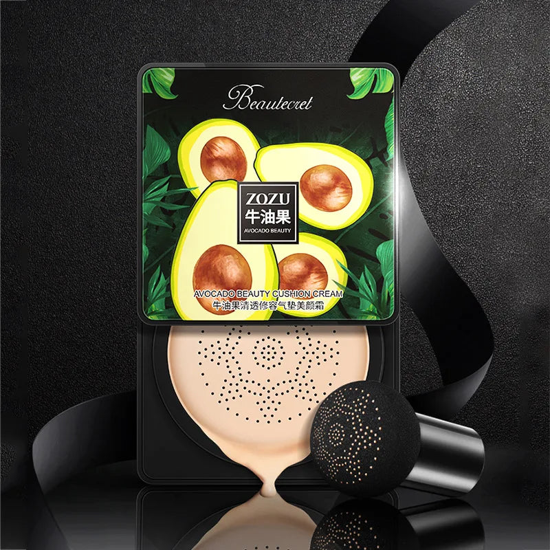 OEM Private Label ZOZU Avocado Air Cushion Cream Clear Finish Moisturizing Face Makeup Wholesale Cushion Beauty Foundation