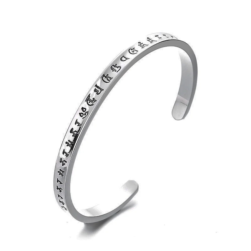999 Sterling Silver Bracelet Open Six Character Commemorative Bangle for Men and Women Om Mani Padme Hum Buddhist Fine Jewelry