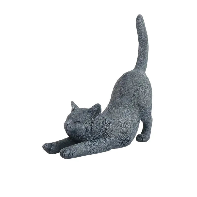 Resin Stretching Cat Figurine Hand-painted Textured Design & Lifelike Posture Art Home Decor Indoor Ornament