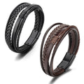 Punk Style Magnetic Clasp Brown Black Men Wrap Leather Cuff Bracelet Jewelry for Male