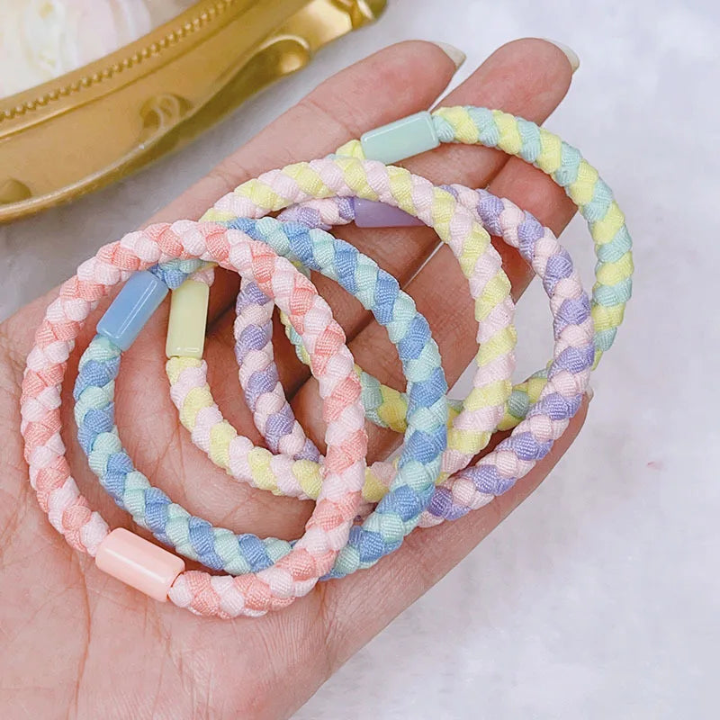 6mm Two Colors Match Plait Hair Ties Drawstring Style Elastic Hair Bands Braided Hair Scrunchies Ropes for Girl