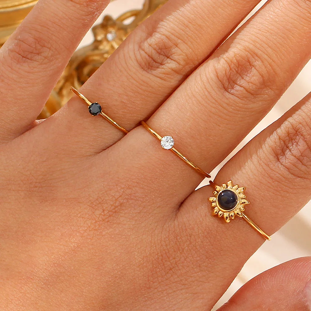 INS Trending Gold Plated Non Tarnish Stainless Steel Jewelry Mini Zircon Tiny Ring Adjustable Rings for Women