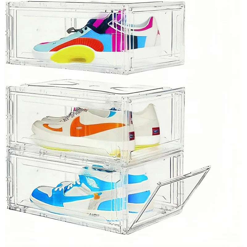 Shoe Boxes Clear Plastic Stackable 3 Pack Shoe Storage Magnetic Door for Sneakerheads