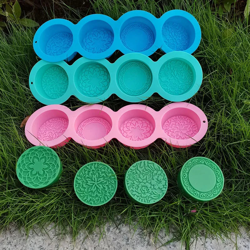 Early Riser Best Sellers 4 Cavity Different Patterns Round Silicone Mold Aromatherapy Scented Candles Soap Mouldings