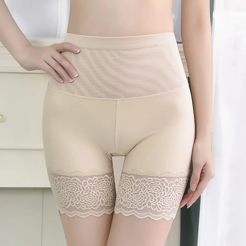 Women's High-Rise Thin Safety Shorts Anti-Chafing Breathable Underwear Summer Belly Control Shapewear Bikini Solid Knitted Nylon