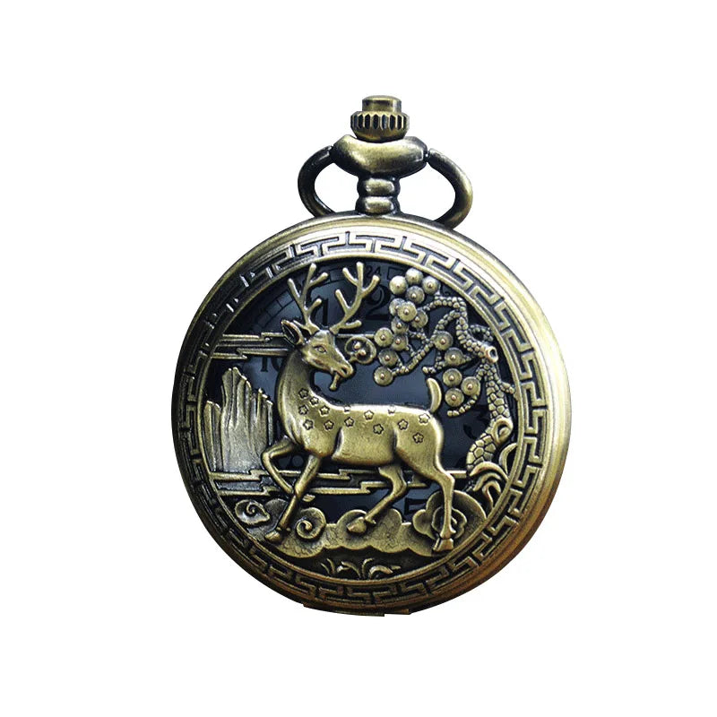 Hollow Quartz Watch Vintage Deer Pocket Watches
