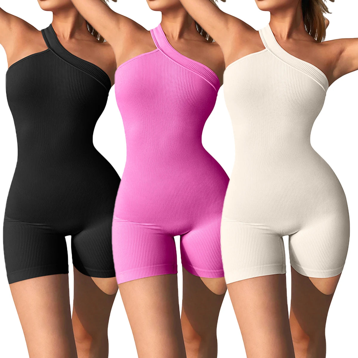 Wholesale Women Workout Sets Single Shoulder Seamless Yoga Fitness Jumpsuits