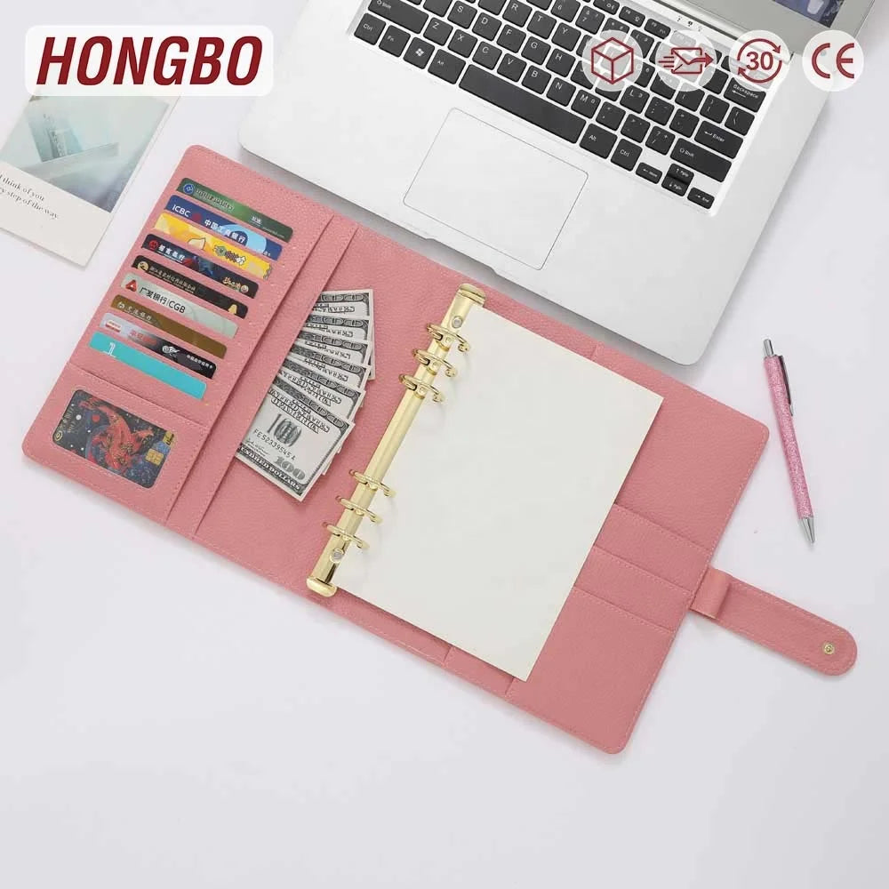 Hongbo Best Selling A5 Budget Planner Binder FB TK Pebble Leather Eco-friendly Gold Ring Bound Divider Tabs Logo Available Ready