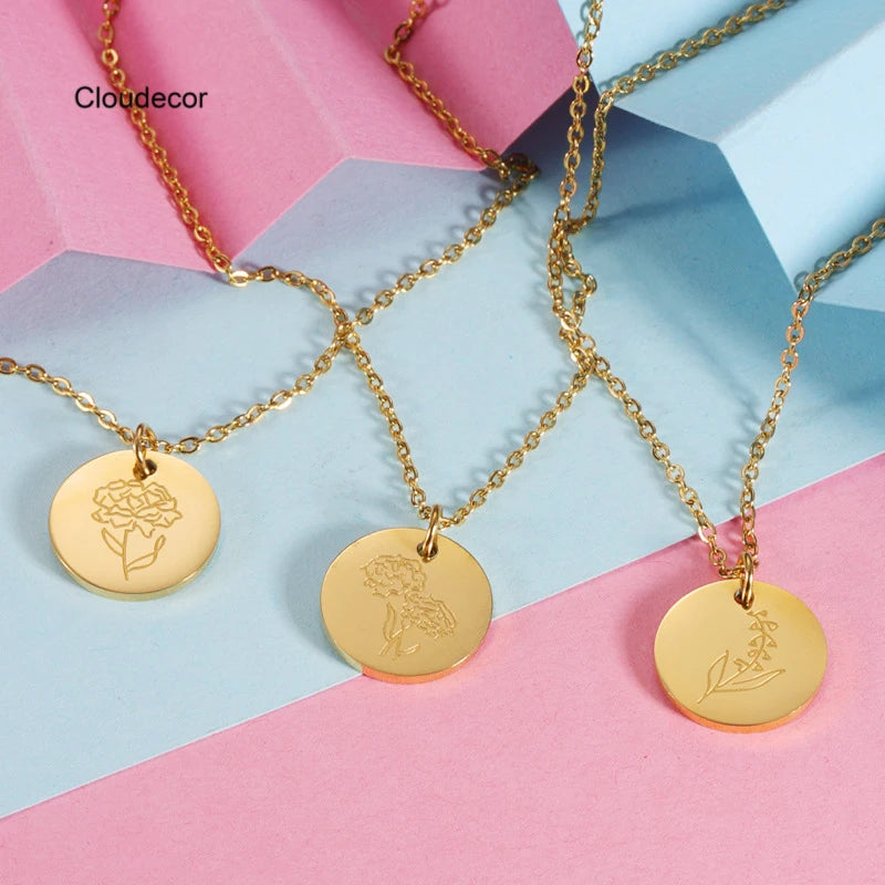 Stainless Steel Gold Necklace for Women New Birthday Flower Pendant Link Chain for Parties Girlfriend and Close Friends
