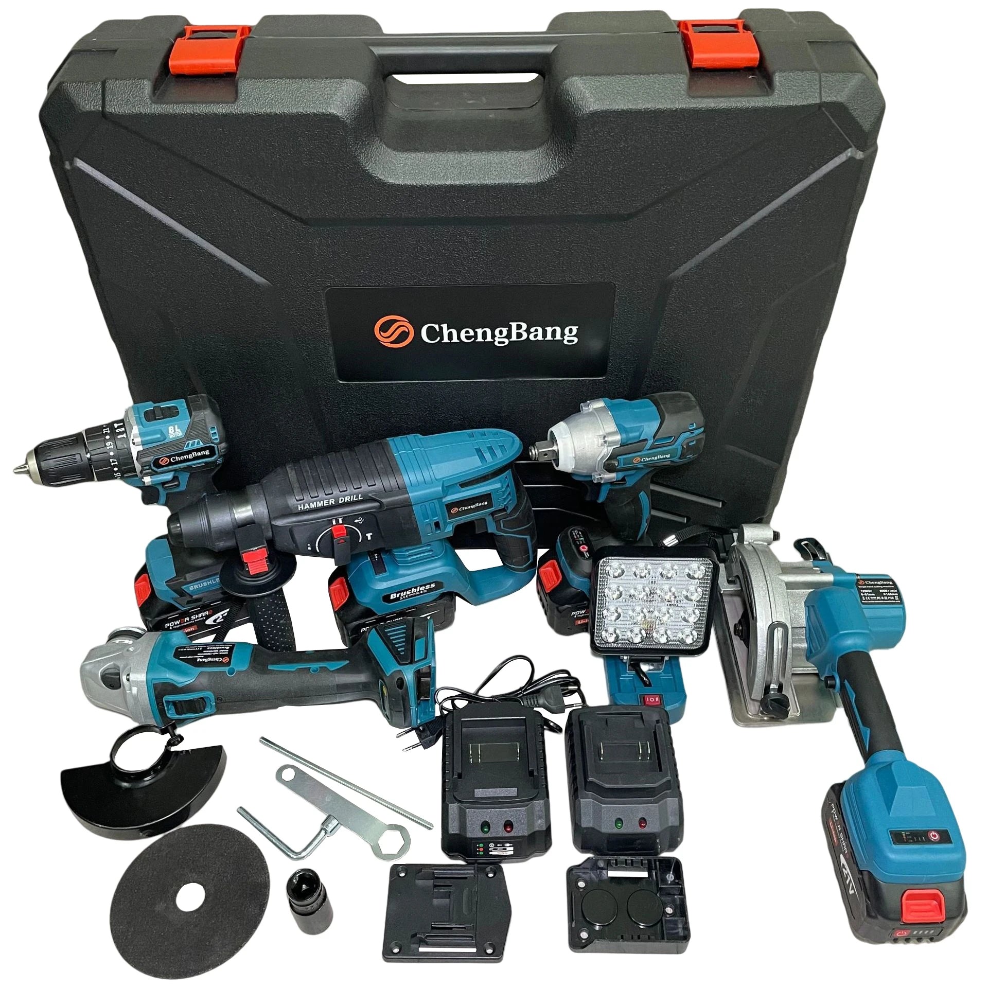 6pcs Set Battery Power Tool Kits Brushless Electric Hammer Impact Drill Angle Grinder Cordless Wrench Portable Lamp Circular Saw