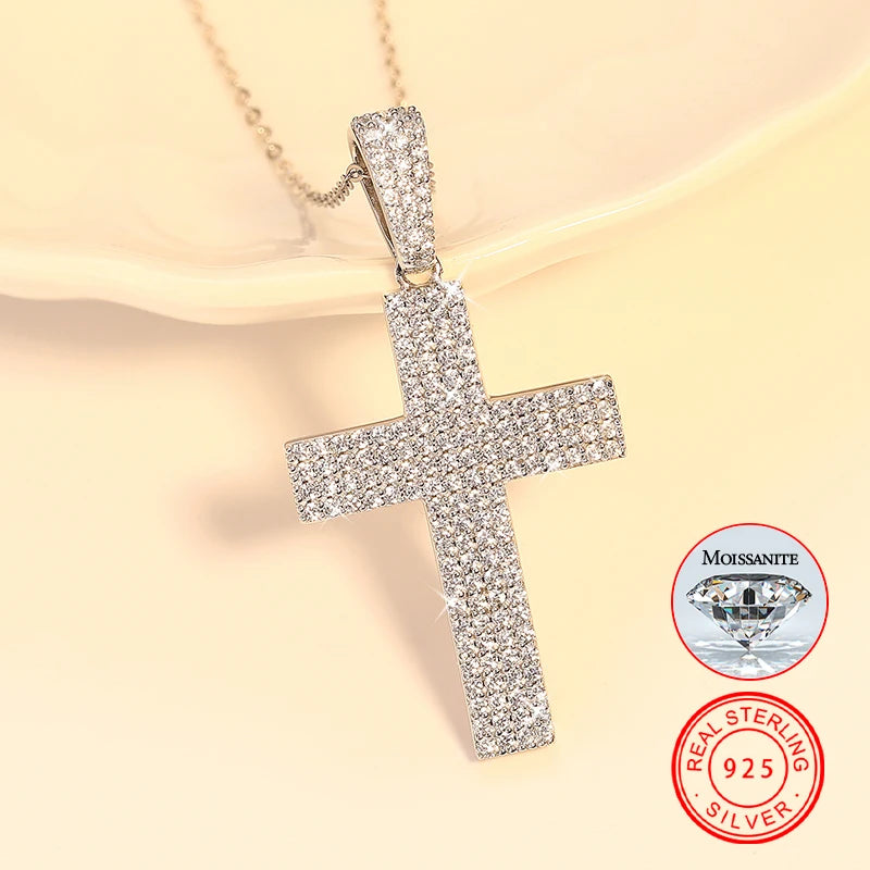 Dropshipping Hot Sale Iced Out 925 Sterling Silver Full VVS Moissanite Diamond Cross Pendant Necklace for Men Women
