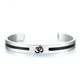 Stainless Steel Mens Cuff Bracelets Black Enamel Ohm Hindu Symbol Engraved Cuff Bangle Bracelet for Men Best Gift for Him