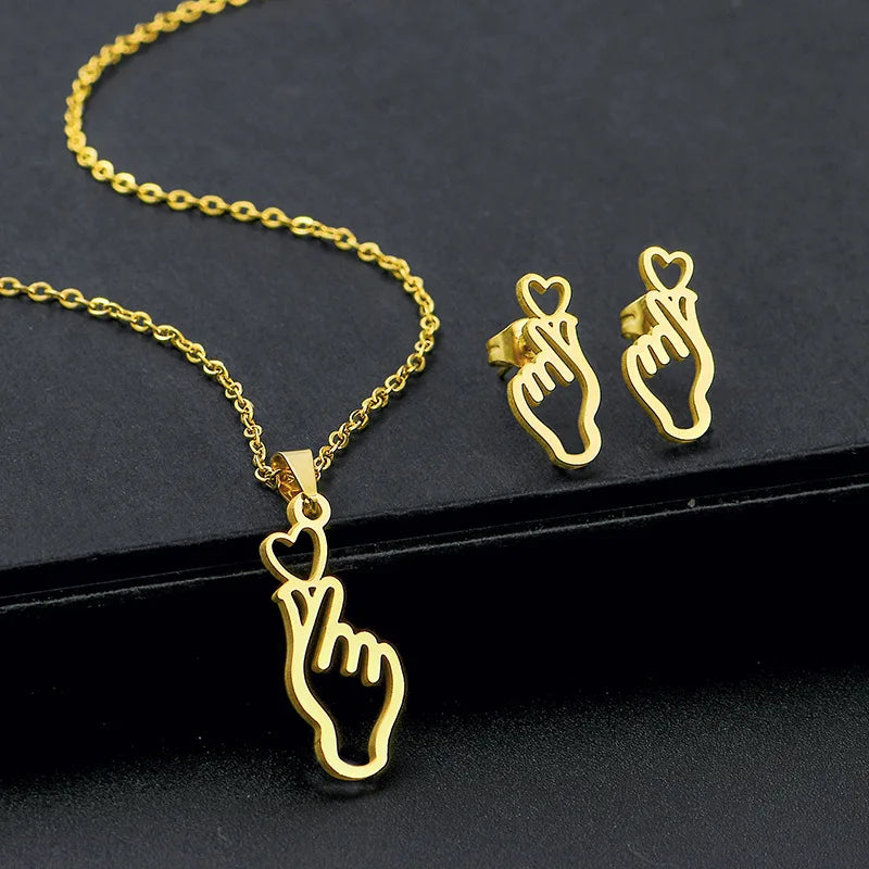 Rinhoo Stainless Steel Flower Daisy Clavicle Chain Necklace Earrings Set Women Choker Wedding Bridal Pendant Jewelry Korean Girl
