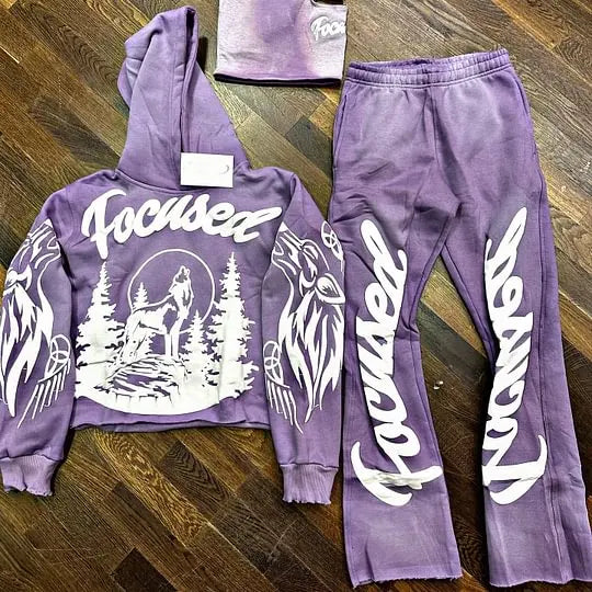 Manufacturer Custom 100% Cotton Terry Knitted Silk Screen Printed Autumn Streetwear Sun Faded 2 Pieces Seamless Fusing Set Men