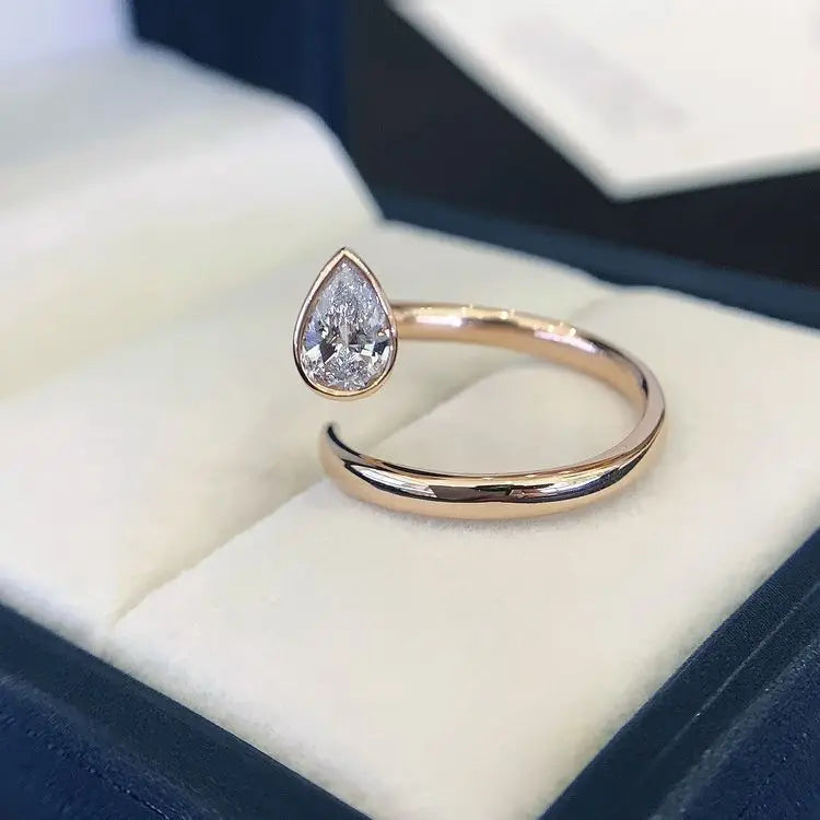 2026 Trend Pear Cut 0.5ct Lab Diamond Ring 14K Solid Gold - Minimalist Sculptural Dainty Wedding Band for Women - Elegant Ring