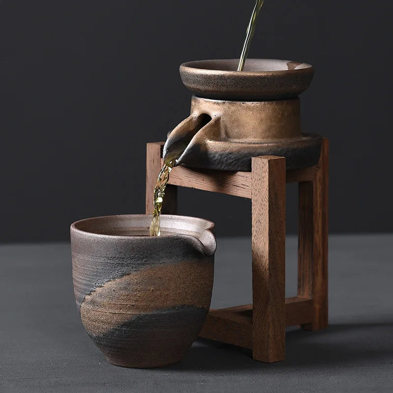 Firewood Vintage Style Stoneware Tea Strainer Household Zen Japanese Style Coarse Pottery Filter Pitcher Sets