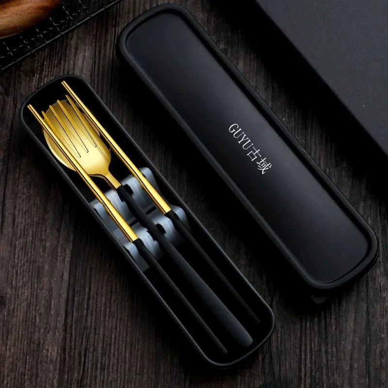 Reusable Hot Sells Fork Spoon and Chopsticks Cutlery Set with Portable Box
