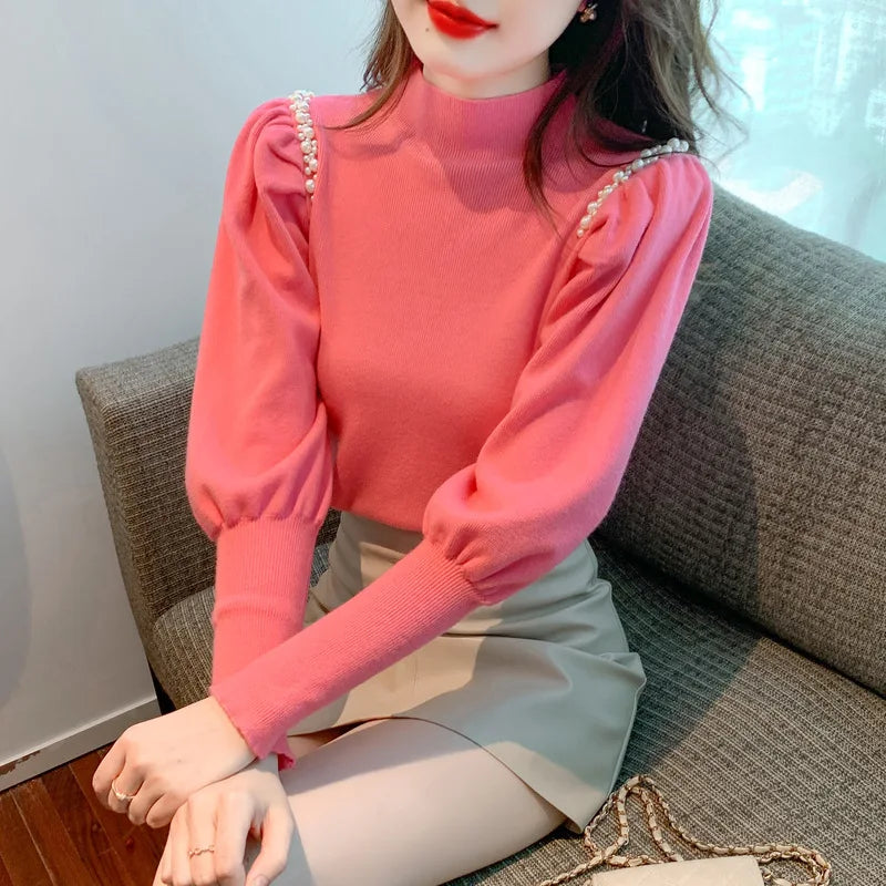 New Slim Fashion Cotton Foam Sleeve Turtleneck Unlined Sweater
