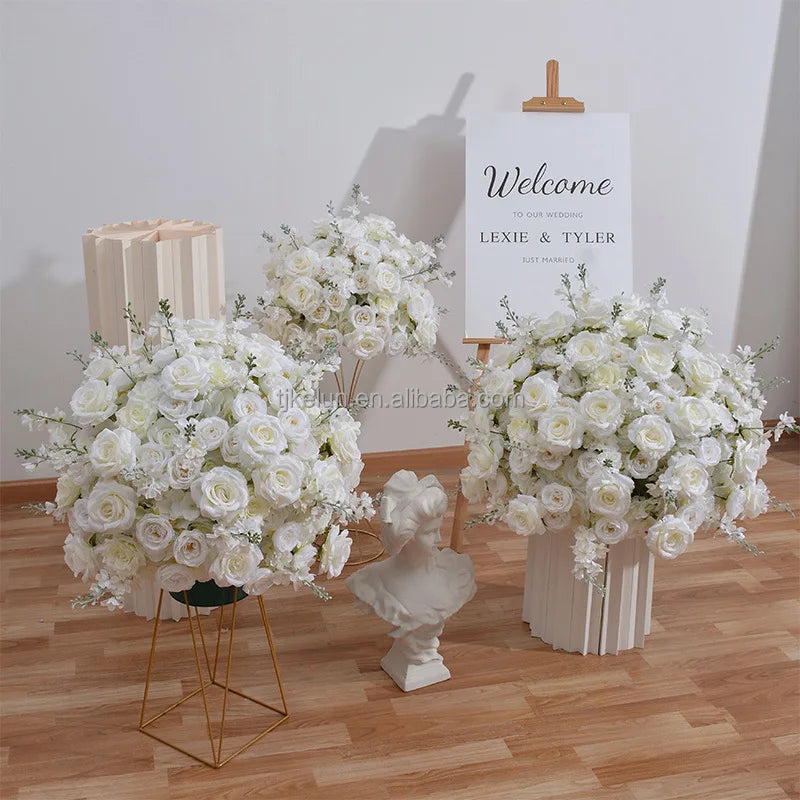 KE-FB010 Wedding Artificial Silk White Flower Balls Table Center Pieces Fake Rose Flower Centerpiece Arrangement Decoration