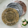 Gold Silver Bronze Round Thickened Plastic Heavy Duty Lace Relief Print Fruit Bowl Tray Decorative Charger Plates for Wedding