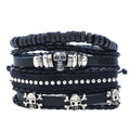 Vintage Punk Style Charm Skull Mens Multilayer Leather Rope Wrap Bracelet Set Jewelry for Male