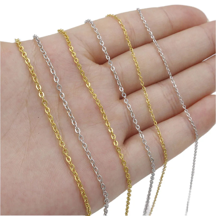 Trendy Women's Silver 18k Gold Plated Stainless Steel Link Necklace 1.5mm/2mm Thin Cable Chains with Lobster Clasp
