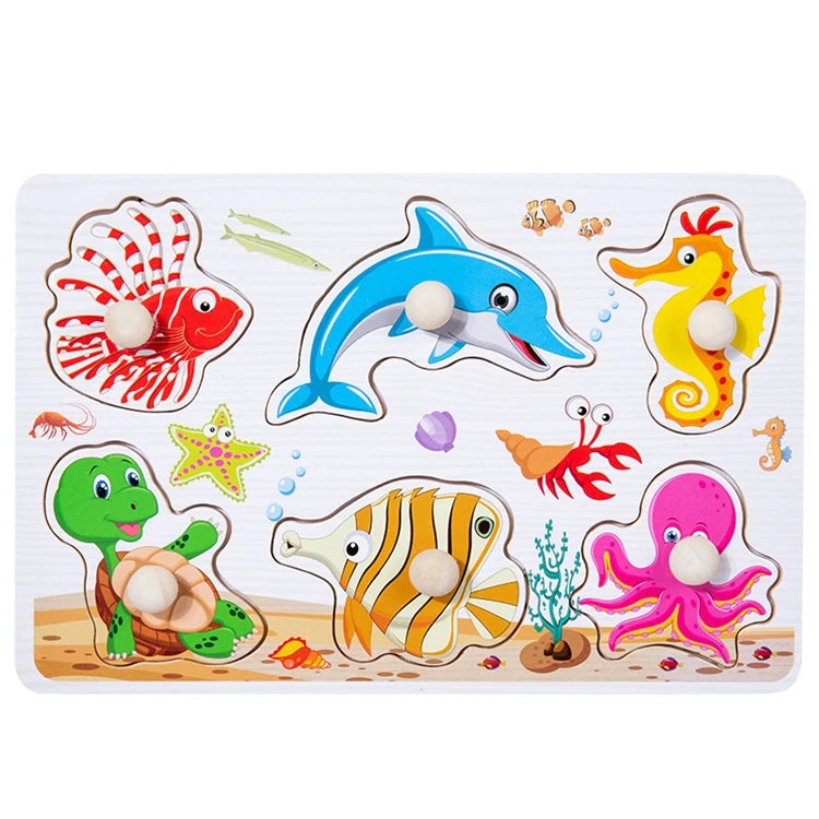 Educational Wooden Jigsaw Puzzle Set for Kids-DIY Educational Toy with Finger Grasping Pegs