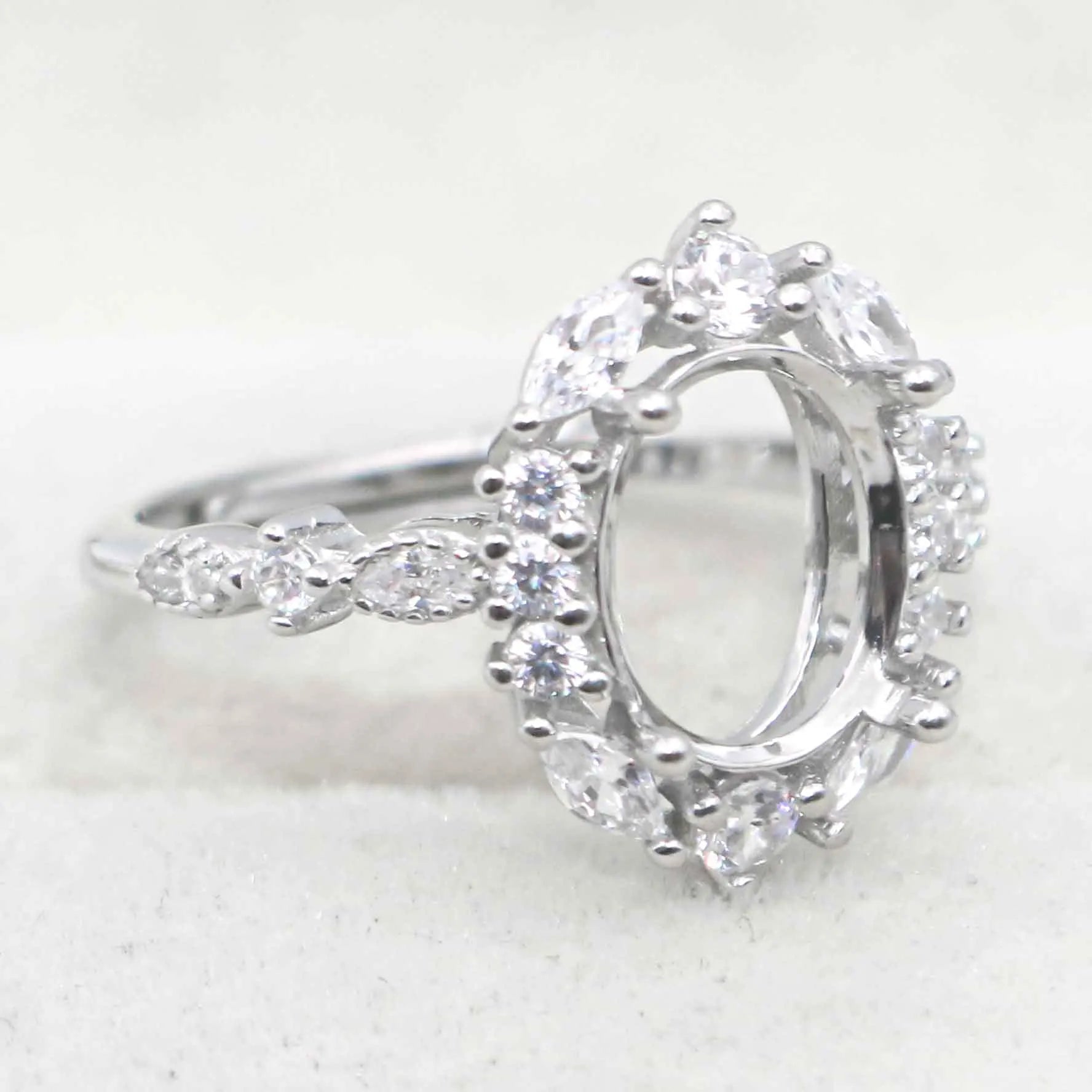 Sterling Silver 8*10mm Semi Mount Ring Empty Frame Blank Support Setting S925 Base Holder Without Center Stone for DIY Inlay