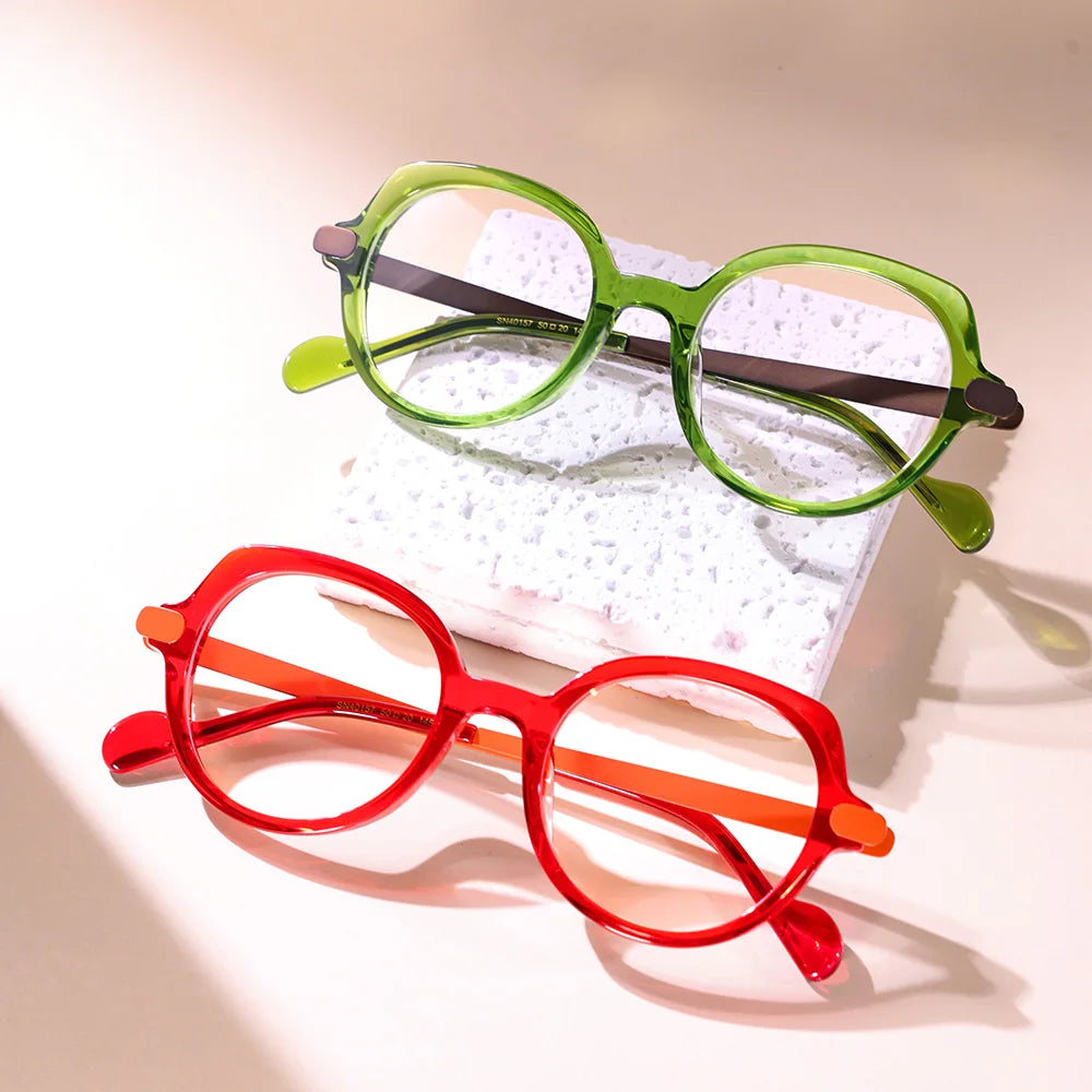 European Designer Fashionable Metal Hinge Decoration Lightweight Acetate Optical Frame with Metal Temple for Myopia Glasses