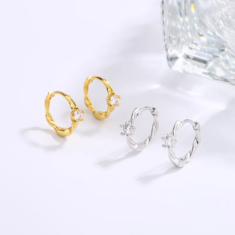 S925 Sterling Silver Sparkling Diamond Earrings Female Pair of Niche Design Mobius Hundred Ear Buckle Small Circle Earrings