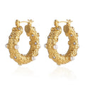 Women Fashion Tarnish Free Waterproof Trendy Jewelry Stainless Steel 18K Gold Plated Pearl Hoop Earrings
