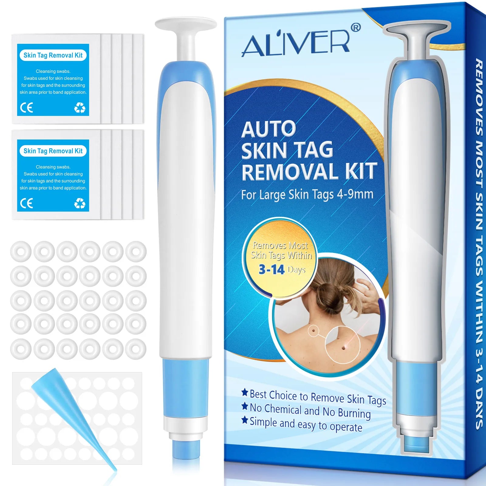Pianless Safe Skin Care Mole Wart Tool Auto Skin Tag Removal Kit for Large Skin Tags 4-9mm