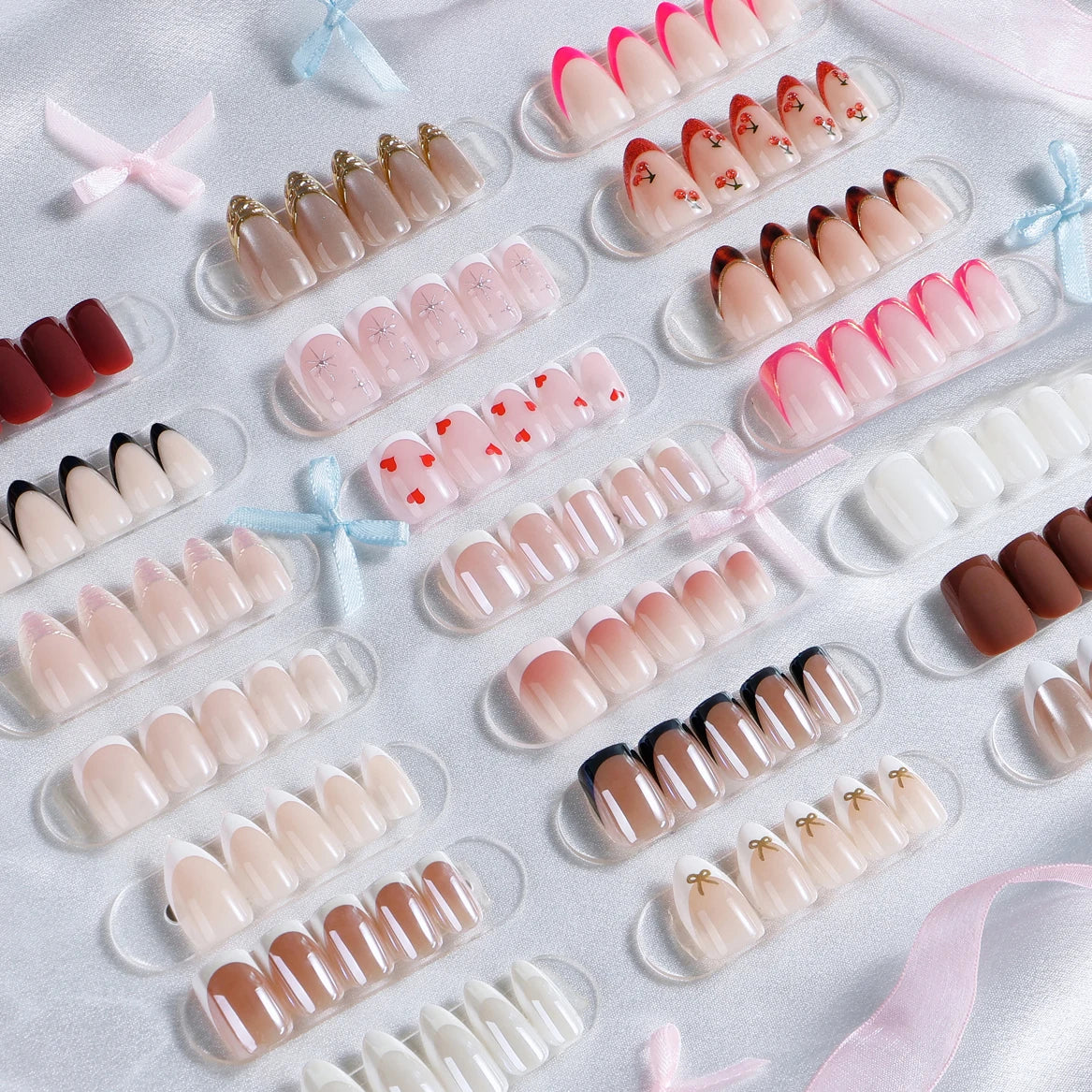 BTArtbox 3D Fake False Nails Set Supplier Wholesale Soft Gel Short Almond Square French Tips Custom Handmade Press on Nails