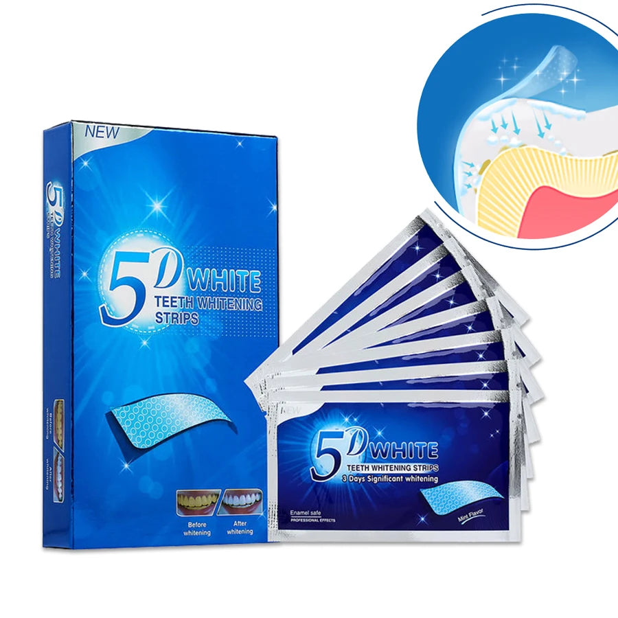 5D Teeth Whitening Strips 14 Pieces Non Peroxide Food Grade Material Remove Stains Brighten Teeth Oral Hygiene Care Kit