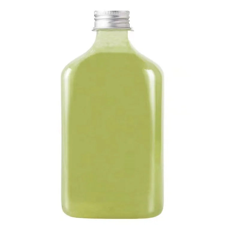 Hot Sale 350ml Flat Transparent Plastic Beverage Bottle with Aluminium Lid Pump Seal Milk Tea Beer Lotion Water Food Packaging