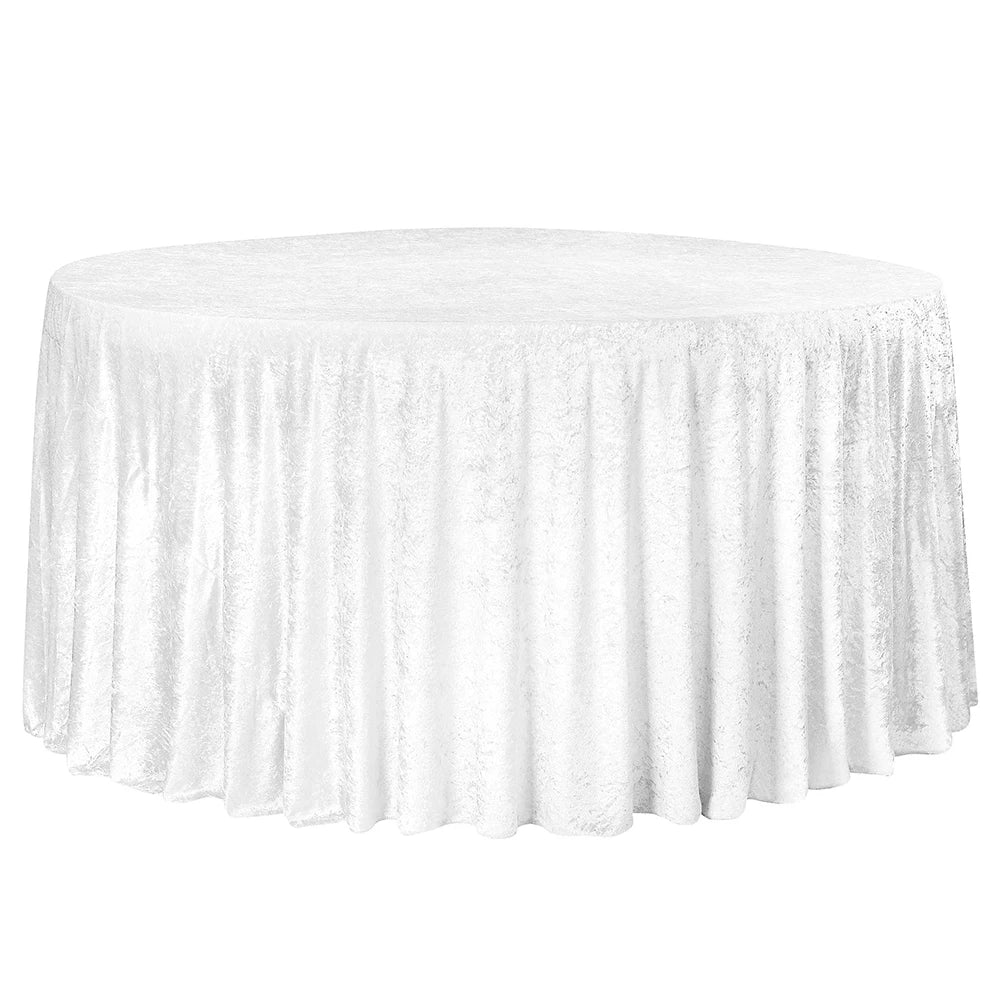 White Crushed Velvet Wedding Tablecloth 100% Polyester Round Table Cover Smooth Fabric for Banquet Party Elegant Event Decor