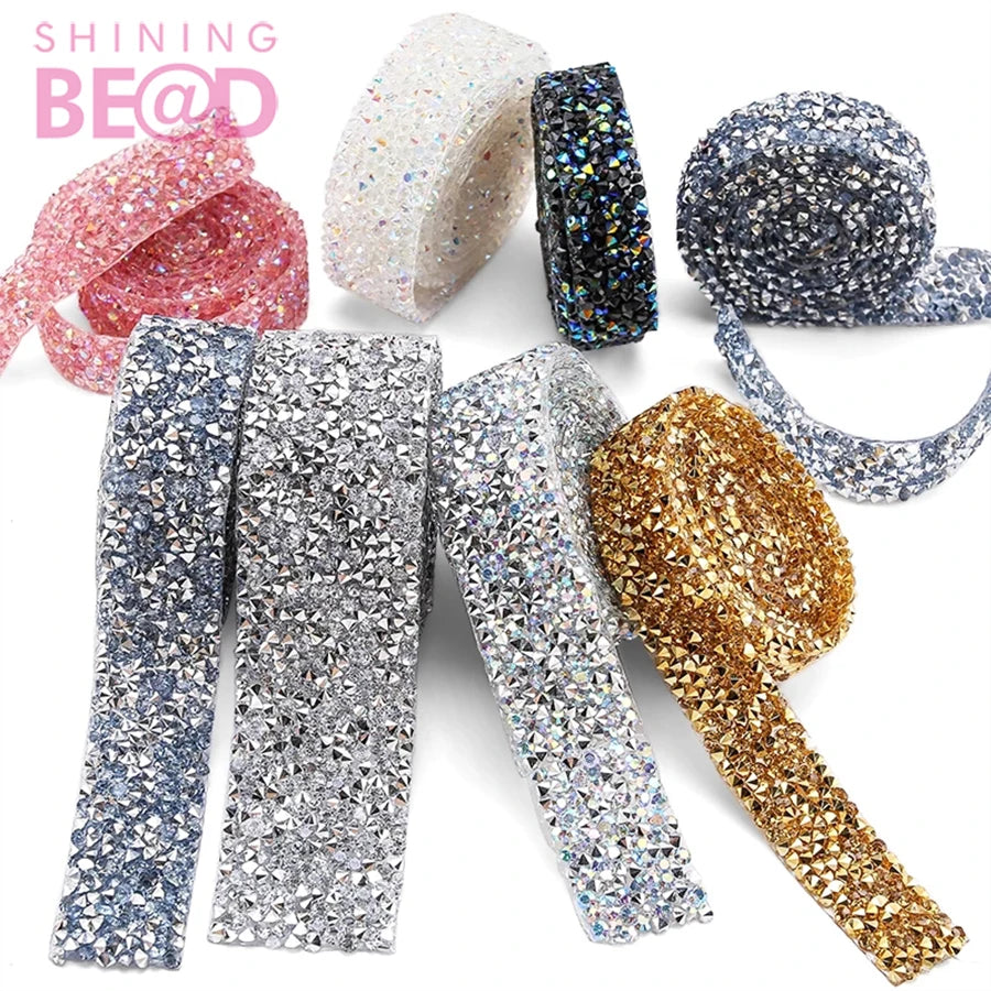 Top Quality Hot Fix Trimming Decorative Tape AB Crystal Resin Rhinestones Iron on Appliques for Dresses Cloth Decoration 10mm