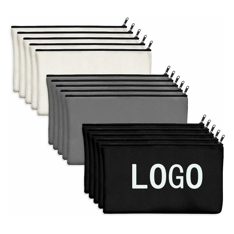 Multi-Purpose Blank Canvas DIY Craft Pouches - Cotton Invoice Bill Zipper Bag Cosmetic & Makeup Bags