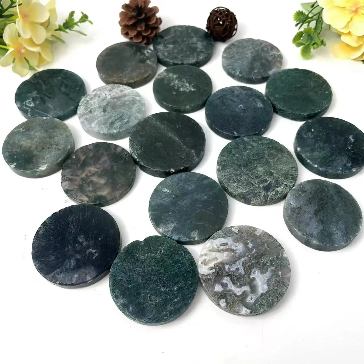 Wholesale Reiki Natural Crystal Gemstone Slice Healing Quartz Moss Agate Round Slab for Decoration