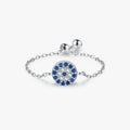 925 Sterling Silver Fine Jewelry Sparkling Evil Eyes Blue Cubic Zirconia Adjustable Link Chain Rings for Women