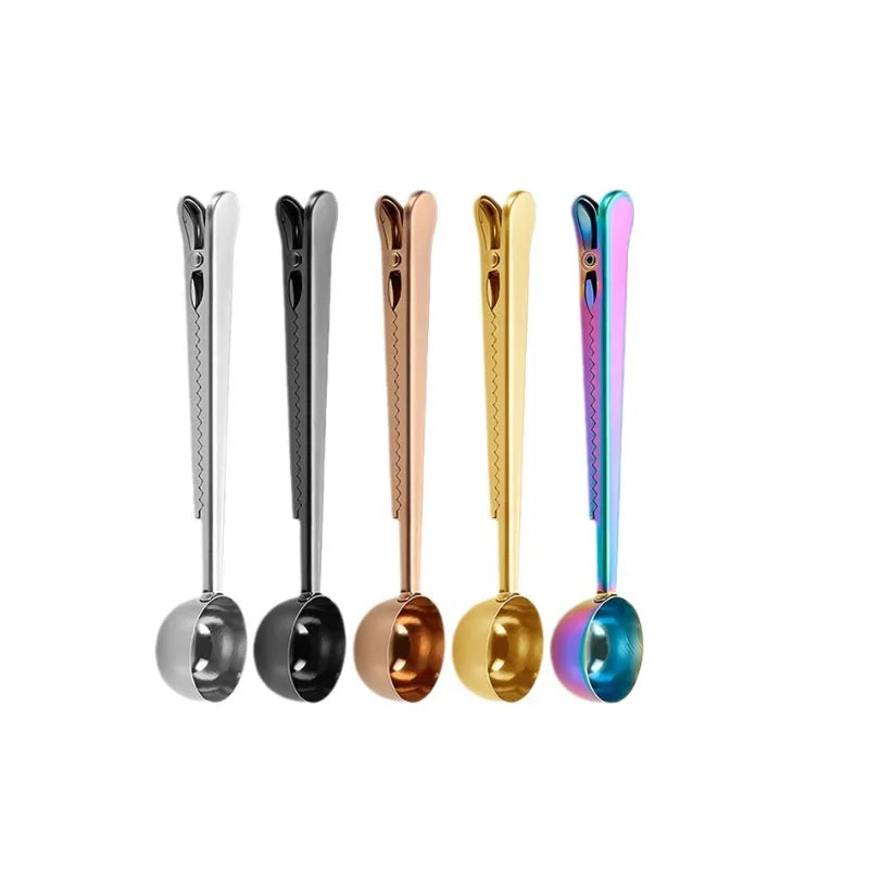 2 in 1 Stainless Steel Food Bag Sealing Clip 1 Tbsp Ground Tea Measuring Spoon Metal Coffee Scoop With Bag Clip