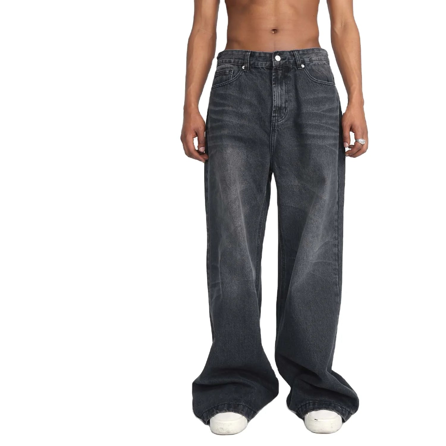 2024 Loose Fit Jeans Acid Washed Jeans Pants for Men Black Denim Cotton Heavyweight Denim Jeans
