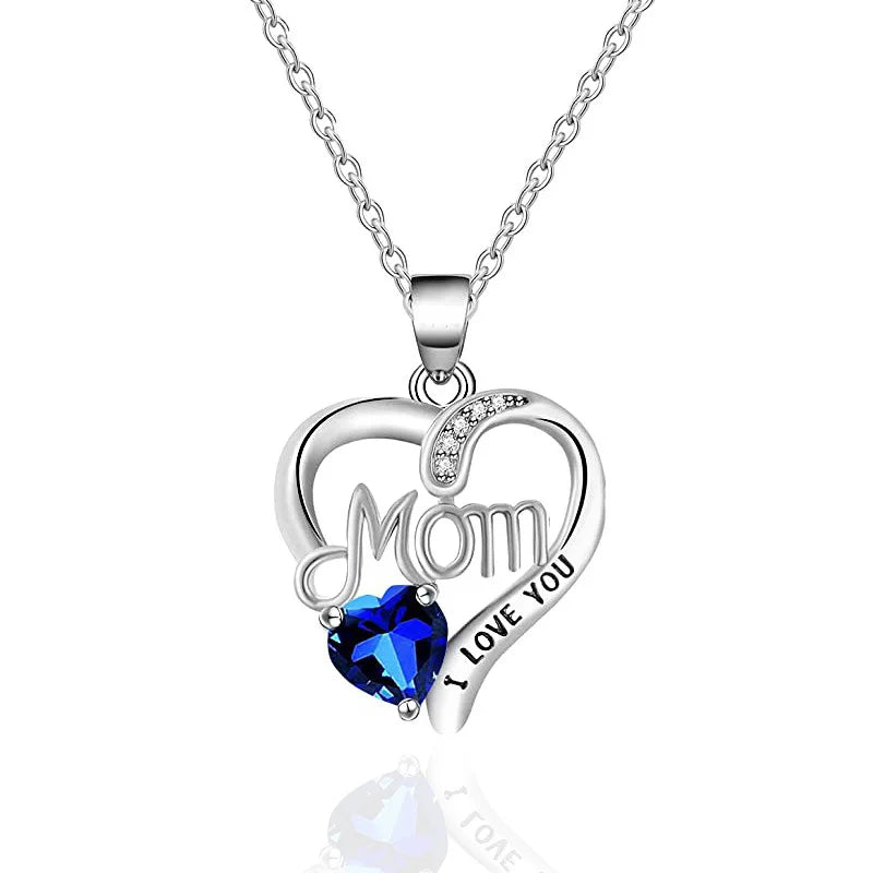 New Fashion Simple Mother's Day Gifts Jewelry Colorful Zircon Love Heart Pendant Mom Letter Necklace for Women