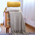 Big Size Pompom Grey Custom Woven Blanket White Fluffy Tassel Home Custom Wool Knit Blanket Chunky/